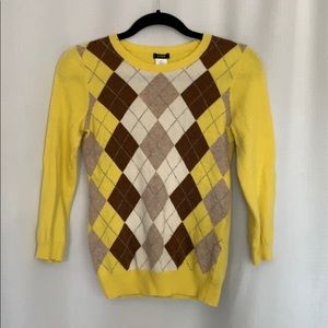 J Crew Cashmere Sweater XS Yellow Argyle